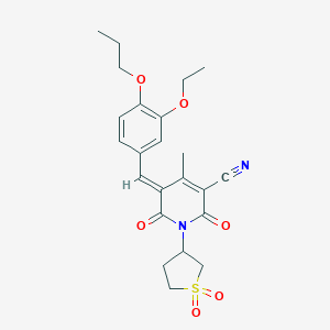 molecular formula C23H26N2O6S B241314 1-(1,1-Dioxidotetrahydro-3-thienyl)-5-(3-ethoxy-4-propoxybenzylidene)-4-methyl-2,6-dioxo-1,2,5,6-tetrahydro-3-pyridinecarbonitrile 