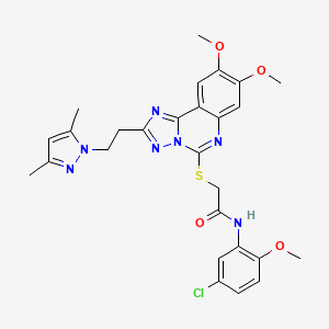 N-(5-chloro-2-methoxyphenyl)-2-((2-(2-(3,5-dimethyl-1H-pyrazol-1-yl)ethyl)-8,9-dimethoxy-[1,2,4]triazolo[1,5-c]quinazolin-5-yl)thio)acetamide