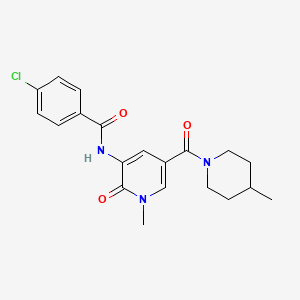 molecular formula C20H22ClN3O3 B2413191 4-chloro-N-(1-methyl-5-(4-methylpiperidine-1-carbonyl)-2-oxo-1,2-dihydropyridin-3-yl)benzamide CAS No. 1105242-33-8