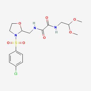 molecular formula C16H22ClN3O7S B2413196 N1-((3-((4-chlorophenyl)sulfonyl)oxazolidin-2-yl)methyl)-N2-(2,2-dimethoxyethyl)oxalamide CAS No. 874805-07-9