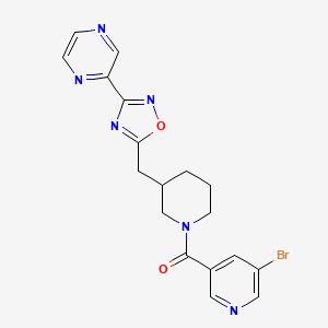 molecular formula C18H17BrN6O2 B2413206 (5-Bromopyridin-3-yl)(3-((3-(pyrazin-2-yl)-1,2,4-oxadiazol-5-yl)methyl)piperidin-1-yl)methanone CAS No. 1706319-72-3
