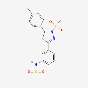 molecular formula C18H21N3O4S2 B2413209 N-(3-(1-(methylsulfonyl)-5-(p-tolyl)-4,5-dihydro-1H-pyrazol-3-yl)phenyl)methanesulfonamide CAS No. 851782-08-6
