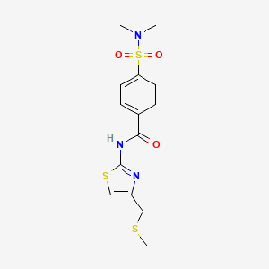 molecular formula C14H17N3O3S3 B2413212 4-(N,N-二甲基氨磺酰基)-N-(4-((甲硫基)甲基)噻唑-2-基)苯甲酰胺 CAS No. 941973-74-6