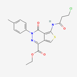 molecular formula C19H18ClN3O4S B2413227 Ethyl 5-(3-chloropropanoylamino)-3-(4-methylphenyl)-4-oxothieno[3,4-d]pyridazine-1-carboxylate CAS No. 851947-99-4