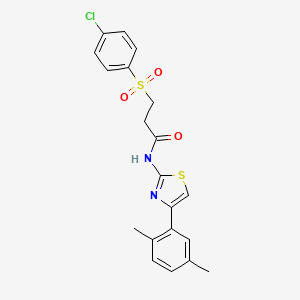 molecular formula C20H19ClN2O3S2 B2413257 3-((4-氯苯基)磺酰基)-N-(4-(2,5-二甲苯基)噻唑-2-基)丙酰胺 CAS No. 895456-95-8