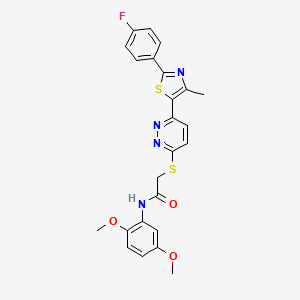 molecular formula C24H21FN4O3S2 B2413258 N-(2,5-二甲氧基苯基)-2-((6-(2-(4-氟苯基)-4-甲基噻唑-5-基)吡哒嗪-3-基)硫代)乙酰胺 CAS No. 923147-67-5