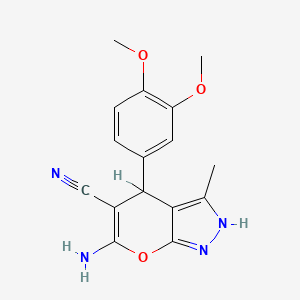 molecular formula C16H16N4O3 B2413269 6-氨基-4-(3,4-二甲氧基苯基)-3-甲基-1,4-二氢吡喃并[2,3-c]吡唑-5-腈 CAS No. 311333-59-2