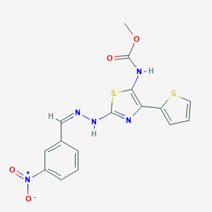 molecular formula C16H13N5O4S2 B241327 Methyl 2-[2-(3-nitrobenzylidene)hydrazino]-4-(2-thienyl)-1,3-thiazol-5-ylcarbamate 