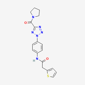 molecular formula C18H18N6O2S B2413275 N-(4-(5-(吡咯烷-1-羰基)-2H-四唑-2-基)苯基)-2-(噻吩-2-基)乙酰胺 CAS No. 1396802-07-5
