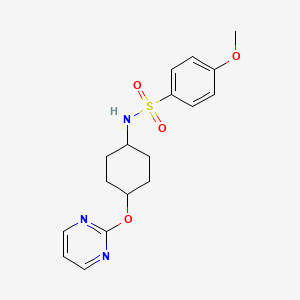 molecular formula C17H21N3O4S B2413284 4-methoxy-N-((1r,4r)-4-(pyrimidin-2-yloxy)cyclohexyl)benzenesulfonamide CAS No. 2034445-61-7