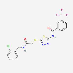 molecular formula C19H14ClF3N4O2S2 B2413295 N-(5-((2-((2-chlorobenzyl)amino)-2-oxoethyl)thio)-1,3,4-thiadiazol-2-yl)-3-(trifluoromethyl)benzamide CAS No. 920449-67-8