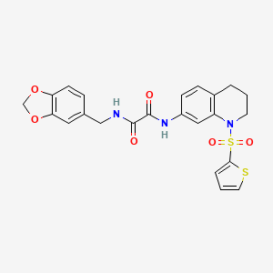 molecular formula C23H21N3O6S2 B2413297 N1-(苯并[d][1,3]二氧杂环-5-基甲基)-N2-(1-(噻吩-2-基磺酰基)-1,2,3,4-四氢喹啉-7-基)草酰胺 CAS No. 898448-27-6
