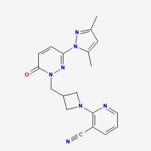 molecular formula C19H19N7O B2413300 2-(3-{[3-(3,5-dimethyl-1H-pyrazol-1-yl)-6-oxo-1,6-dihydropyridazin-1-yl]methyl}azetidin-1-yl)pyridine-3-carbonitrile CAS No. 2195941-11-6