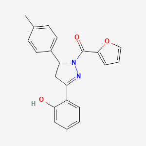 molecular formula C21H18N2O3 B2413308 furan-2-yl(3-(2-hydroxyphenyl)-5-(p-tolyl)-4,5-dihydro-1H-pyrazol-1-yl)methanone CAS No. 876942-73-3