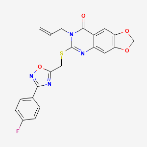 molecular formula C21H15FN4O4S B2413309 2-{[3-(3-fluorophenyl)-6-methylisoxazolo[5,4-d]pyrimidin-4-yl]oxy}-N-mesitylacetamide CAS No. 1112013-49-6