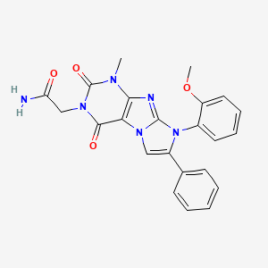molecular formula C23H20N6O4 B2413332 2-[8-(2-Methoxyphenyl)-1-methyl-2,4-dioxo-7-phenyl-1,3,5-trihydro-4-imidazolin o[1,2-h]purin-3-yl]acetamide CAS No. 896294-92-1