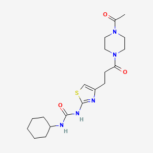 molecular formula C19H29N5O3S B2413338 1-(4-(3-(4-Acetylpiperazin-1-yl)-3-oxopropyl)thiazol-2-yl)-3-cyclohexylurea CAS No. 1091081-46-7