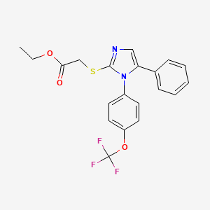 molecular formula C20H17F3N2O3S B2413343 ethyl 2-((5-phenyl-1-(4-(trifluoromethoxy)phenyl)-1H-imidazol-2-yl)thio)acetate CAS No. 1226436-33-4