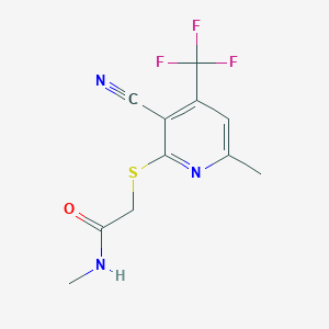 molecular formula C11H10F3N3OS B2413344 2-((3-cyano-6-methyl-4-(trifluoromethyl)pyridin-2-yl)thio)-N-methylacetamide CAS No. 905785-01-5