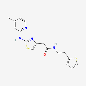 molecular formula C17H18N4OS2 B2413350 2-(2-((4-methylpyridin-2-yl)amino)thiazol-4-yl)-N-(2-(thiophen-2-yl)ethyl)acetamide CAS No. 1323539-79-2