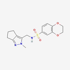 molecular formula C16H19N3O4S B2413370 N-((2-methyl-2,4,5,6-tetrahydrocyclopenta[c]pyrazol-3-yl)methyl)-2,3-dihydrobenzo[b][1,4]dioxine-6-sulfonamide CAS No. 2034454-47-0