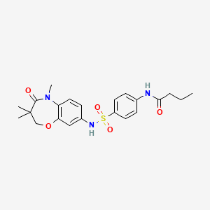 molecular formula C22H27N3O5S B2413384 N-(4-(N-(3,3,5-trimethyl-4-oxo-2,3,4,5-tetrahydrobenzo[b][1,4]oxazepin-8-yl)sulfamoyl)phenyl)butyramide CAS No. 922041-25-6