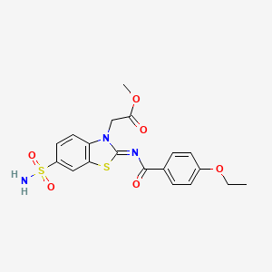 molecular formula C19H19N3O6S2 B2413402 Methyl 2-[2-(4-ethoxybenzoyl)imino-6-sulfamoyl-1,3-benzothiazol-3-yl]acetate CAS No. 887207-90-1