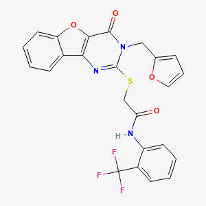 molecular formula C24H16F3N3O4S B2413429 2-{[3-(呋喃-2-基甲基)-4-氧代-3,4-二氢[1]苯并呋喃[3,2-d]嘧啶-2-基]硫代}-N-[2-(三氟甲基)苯基]乙酰胺 CAS No. 902904-53-4