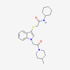 N-cyclohexyl-2-((1-(2-(4-methylpiperidin-1-yl)-2-oxoethyl)-1H-indol-3-yl)thio)acetamide