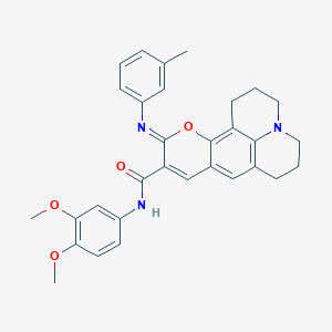 (4Z)-N-(3,4-dimethoxyphenyl)-4-[(3-methylphenyl)imino]-3-oxa-13-azatetracyclo[7.7.1.0^{2,7}.0^{13,17}]heptadeca-1,5,7,9(17)-tetraene-5-carboxamide