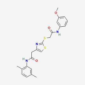 molecular formula C22H23N3O3S2 B2413475 N-(2,5-dimethylphenyl)-2-(2-((2-((3-methoxyphenyl)amino)-2-oxoethyl)thio)thiazol-4-yl)acetamide CAS No. 941937-88-8