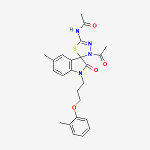 molecular formula C24H26N4O4S B2413478 N-{3'-acetyl-5-methyl-1-[3-(2-methylphenoxy)propyl]-2-oxo-1,2-dihydro-3'H-spiro[indole-3,2'-[1,3,4]thiadiazol]-5'-yl}acetamide CAS No. 902248-83-3