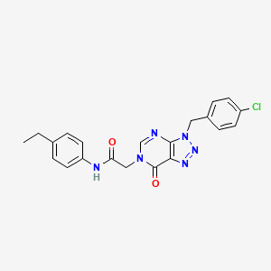 molecular formula C21H19ClN6O2 B2413491 2-[3-(4-chlorobenzyl)-7-oxo-3,7-dihydro-6H-[1,2,3]triazolo[4,5-d]pyrimidin-6-yl]-N-(4-ethylphenyl)acetamide CAS No. 847383-72-6