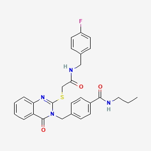 molecular formula C28H27FN4O3S B2413523 4-((2-((2-((4-氟苄基)氨基)-2-氧代乙基)硫代)-4-氧代喹唑啉-3(4H)-基)甲基)-N-丙基苯甲酰胺 CAS No. 1115323-76-6