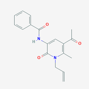molecular formula C18H18N2O3 B2413539 N-(5-乙酰-1-烯丙基-6-甲基-2-氧代-1,2-二氢-3-吡啶基)苯甲酰胺 CAS No. 338774-97-3