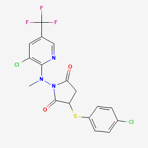 molecular formula C17H12Cl2F3N3O2S B2413540 3-[(4-chlorophenyl)sulfanyl]-1-[[3-chloro-5-(trifluoromethyl)-2-pyridinyl](methyl)amino]dihydro-1H-pyrrole-2,5-dione CAS No. 339110-57-5