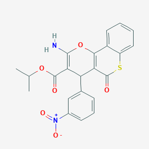 molecular formula C22H18N2O6S B2413559 2-氨基-4-(3-硝基苯基)-5-氧代-4H,5H-硫代色满[4,3-b]吡喃-3-羧酸异丙酯 CAS No. 939894-22-1