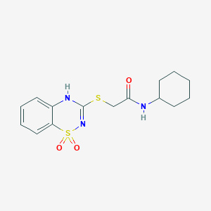 molecular formula C15H19N3O3S2 B2413563 N-cyclohexyl-2-((1,1-dioxido-4H-benzo[e][1,2,4]thiadiazin-3-yl)thio)acetamide CAS No. 896686-57-0