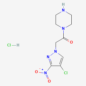 molecular formula C9H13Cl2N5O3 B2413573 1-[(4-Chloro-3-nitro-1H-pyrazol-1-yl)acetyl]piperazine hydrochloride CAS No. 1431964-65-6