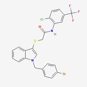 molecular formula C24H17BrClF3N2OS B2413580 2-[1-[(4-bromophenyl)methyl]indol-3-yl]sulfanyl-N-[2-chloro-5-(trifluoromethyl)phenyl]acetamide CAS No. 681274-77-1
