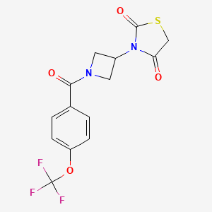 molecular formula C14H11F3N2O4S B2413584 3-(1-(4-(三氟甲氧基)苯甲酰基)氮杂环丁烷-3-基)噻唑烷-2,4-二酮 CAS No. 2034270-61-4