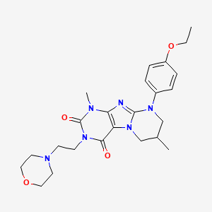 molecular formula C24H32N6O4 B2413587 9-(4-ethoxyphenyl)-1,7-dimethyl-3-(2-morpholinoethyl)-6,7,8,9-tetrahydropyrimido[2,1-f]purine-2,4(1H,3H)-dione CAS No. 848735-03-5