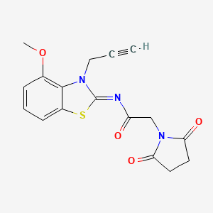 2-(2,5-dioxopyrrolidin-1-yl)-N-(4-methoxy-3-prop-2-ynyl-1,3-benzothiazol-2-ylidene)acetamide