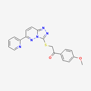 molecular formula C19H15N5O2S B2413599 1-(4-Methoxyphenyl)-2-[(6-pyridin-2-yl-[1,2,4]triazolo[4,3-b]pyridazin-3-yl)sulfanyl]ethanone CAS No. 891105-00-3