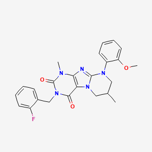 molecular formula C24H24FN5O3 B2413600 3-[(2-fluorophenyl)methyl]-9-(2-methoxyphenyl)-1,7-dimethyl-7,8-dihydro-6H-purino[7,8-a]pyrimidine-2,4-dione CAS No. 872628-35-8