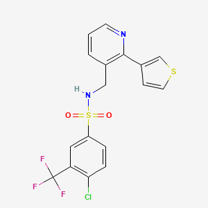 molecular formula C17H12ClF3N2O2S2 B2413617 4-chloro-N-((2-(thiophen-3-yl)pyridin-3-yl)methyl)-3-(trifluoromethyl)benzenesulfonamide CAS No. 2034269-43-5