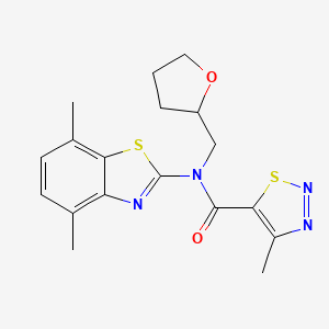 molecular formula C18H20N4O2S2 B2413652 N-(4,7-二甲基苯并[d]噻唑-2-基)-4-甲基-N-((四氢呋喃-2-基)甲基)-1,2,3-噻二唑-5-甲酰胺 CAS No. 1170400-07-3