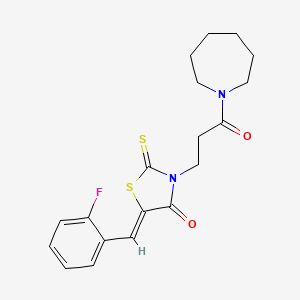 molecular formula C19H21FN2O2S2 B2413661 (5Z)-3-[3-(azepan-1-yl)-3-oxopropyl]-5-[(2-fluorophenyl)methylidene]-2-sulfanylidene-1,3-thiazolidin-4-one CAS No. 477488-32-7