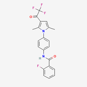 molecular formula C21H16F4N2O2 B2413677 N-{4-[2,5-dimethyl-3-(2,2,2-trifluoroacetyl)-1H-pyrrol-1-yl]phenyl}-2-fluorobenzenecarboxamide CAS No. 866156-48-1