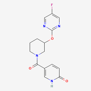 molecular formula C15H15FN4O3 B2413704 5-(3-((5-fluoropyrimidin-2-yl)oxy)piperidine-1-carbonyl)pyridin-2(1H)-one CAS No. 2097889-13-7